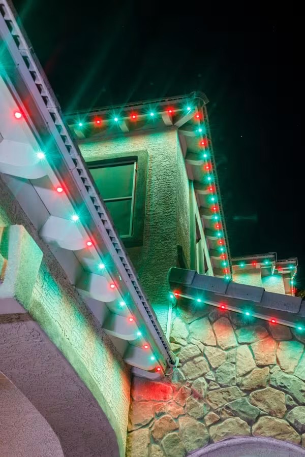Portrait shot of Strata lighting over an entryway